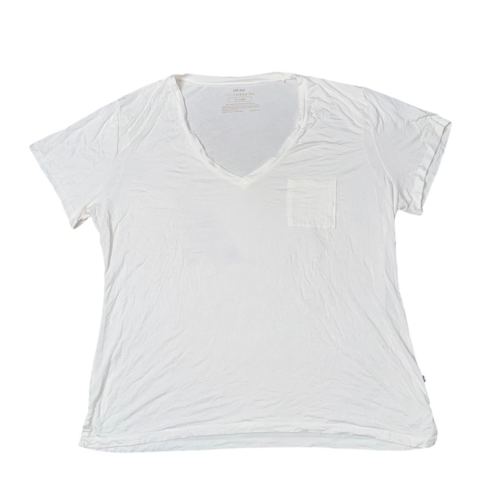 Little Sleepies Pajama Top Women XL‎ White Excellent Bamboo V-Neck Pocket Tee
